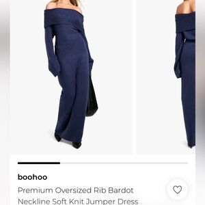 Boohoo Navy Off-Shoulder Knit Dress